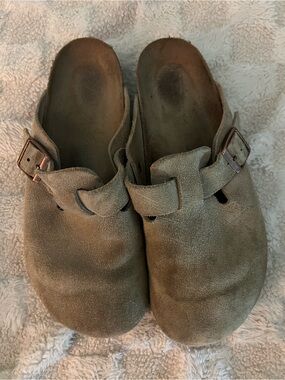 Birkenstock Suede Clog Slip-Ons in Olive-Taupe